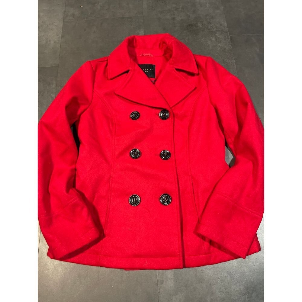 Celebrity pink  Vibrant Red Double-Breasted Peacoat Wool Blend Winter‎ Coat